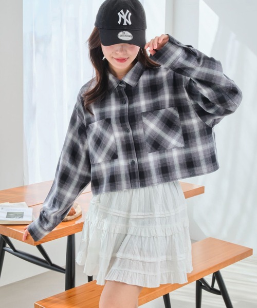 WEGO(ウィゴー)の「WEGO/チェックショートシャツ(シャツ/ブラウス・レディース・サックスブルー/ブラック・FREE)」の10枚目の写真