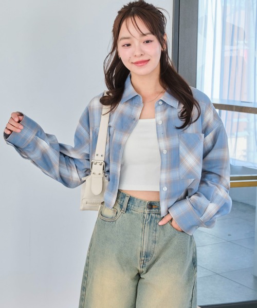 WEGO(ウィゴー)の「WEGO/チェックショートシャツ(シャツ/ブラウス・レディース・サックスブルー/ブラック・FREE)」の18枚目の写真