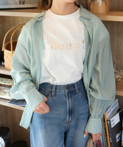 aquagarage（アクアガレージ）の「丈が選べるシアーシャツ（シャツ/ブラウス・レディース・ホワイト/グリーン・SHORT/R(レギュラー)）」の2枚目の写真