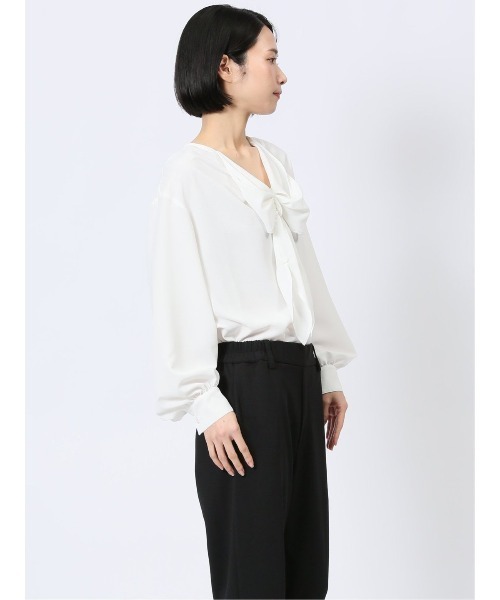 m.f.editorial（エムエフエディトリアル）の「【ハンドウォッシャブル】m.f.エディトリアル レディース リボン プルオーバーチュニック（シャツ/ブラウス・レディース・ホワイト/ネイビー/サックスブルー・FREE）」の20枚目の写真