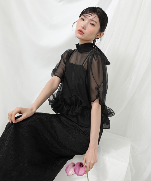 Kana（カナ）の「シアーボウタイリボン ブラウス ジャガードキャミ