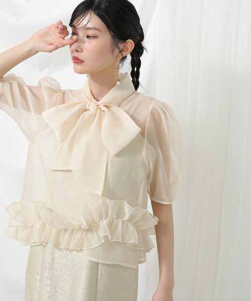 Kana（カナ）の「シアーボウタイリボン ブラウス ジャガードキャミ
