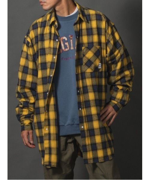REGIEVO（レジエボ）の「【REGIEVO】ネルチェック / オーバーサイズ ロングシャツ（シャツ/ブラウス・メンズ・グレー/グリーン/ベージュ/イエロー・LARGE/MEDIUM）」の4枚目の写真