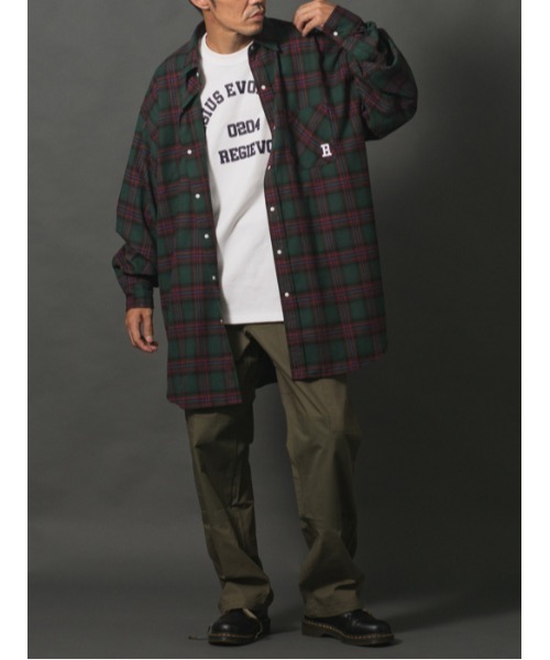REGIEVO（レジエボ）の「【REGIEVO】ネルチェック / オーバーサイズ ロングシャツ（シャツ/ブラウス・メンズ・グレー/グリーン/ベージュ/イエロー・LARGE/MEDIUM）」の21枚目の写真