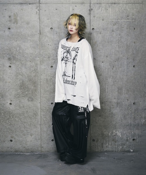 Amilige ダメージガーゼトップス ホワイト Amilige tシャツ ダメージガーゼトップス レディース メンズ