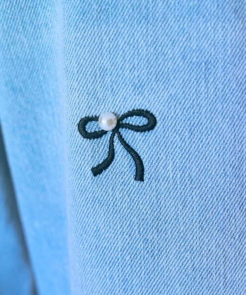 marun（マルン）の「＜大きいサイズ＞リボン刺しゅうパール調デニムパンツ　marun（デニムパンツ・レディース・インディゴブルー/ブルー・L/LL/3L/4L/5L）」の15枚目の写真