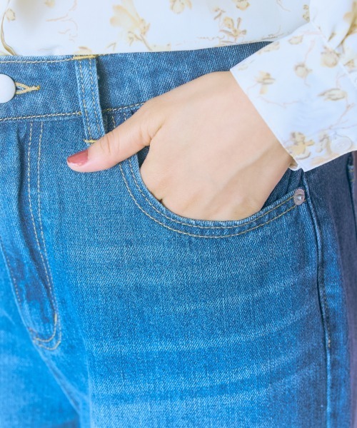 marun（マルン）の「＜大きいサイズ＞リボン刺しゅうパール調デニムパンツ　marun（デニムパンツ・レディース・インディゴブルー/ブルー・L/LL/3L/4L/5L）」の8枚目の写真