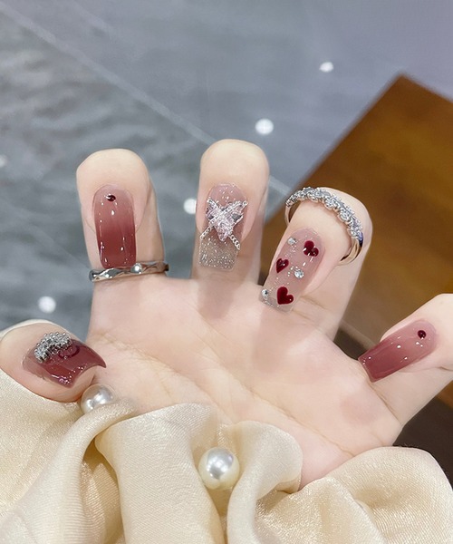 オーダー】ネイルチップ レース ハート リボン レース ネイル シール