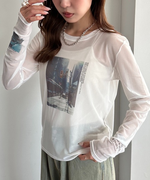 apres jour mignon(アプレジュールミニョン)の「シアープリントTシャツ【ZOZOTOWN限定アイテム】(Tシャツ/カットソー・レディース・オフホワイト/グレー/アイボリー・フリー/X-LARGE)」の4枚目の写真