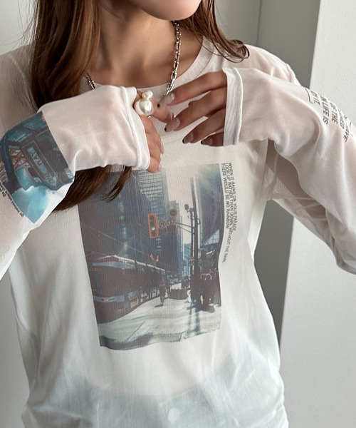 apres jour mignon(アプレジュールミニョン)の「シアープリントTシャツ【ZOZOTOWN限定アイテム】(Tシャツ/カットソー・レディース・オフホワイト/グレー/アイボリー・フリー/X-LARGE)」の7枚目の写真