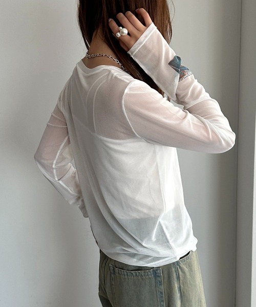 apres jour mignon(アプレジュールミニョン)の「シアープリントTシャツ【ZOZOTOWN限定アイテム】(Tシャツ/カットソー・レディース・オフホワイト/グレー/アイボリー・フリー/X-LARGE)」の8枚目の写真