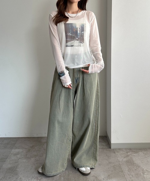 apres jour mignon(アプレジュールミニョン)の「シアープリントTシャツ【ZOZOTOWN限定アイテム】(Tシャツ/カットソー・レディース・オフホワイト/グレー/アイボリー・フリー/X-LARGE)」の9枚目の写真