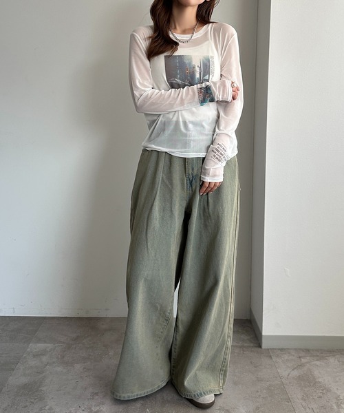 apres jour mignon(アプレジュールミニョン)の「シアープリントTシャツ【ZOZOTOWN限定アイテム】(Tシャツ/カットソー・レディース・オフホワイト/グレー/アイボリー・フリー/X-LARGE)」の10枚目の写真