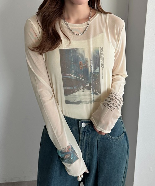 apres jour mignon(アプレジュールミニョン)の「シアープリントTシャツ【ZOZOTOWN限定アイテム】(Tシャツ/カットソー・レディース・オフホワイト/グレー/アイボリー・フリー/X-LARGE)」の12枚目の写真
