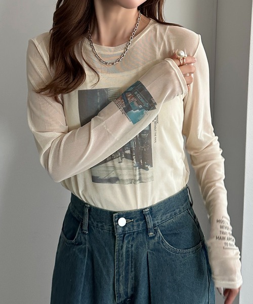 apres jour mignon(アプレジュールミニョン)の「シアープリントTシャツ【ZOZOTOWN限定アイテム】(Tシャツ/カットソー・レディース・オフホワイト/グレー/アイボリー・フリー/X-LARGE)」の13枚目の写真