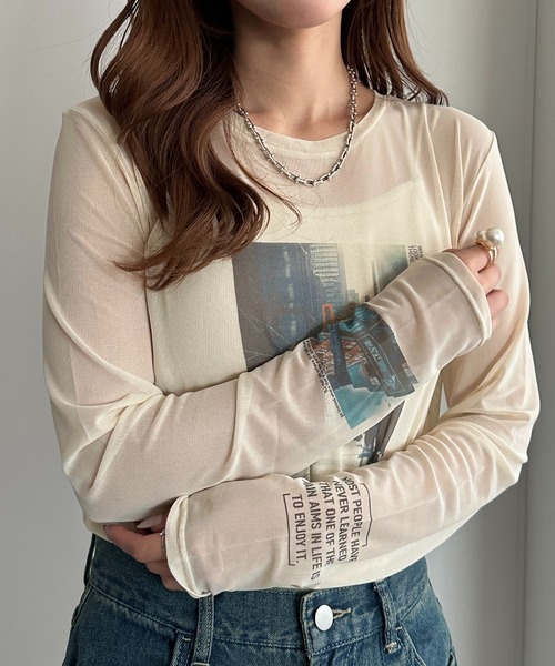 apres jour mignon(アプレジュールミニョン)の「シアープリントTシャツ【ZOZOTOWN限定アイテム】(Tシャツ/カットソー・レディース・オフホワイト/グレー/アイボリー・フリー/X-LARGE)」の14枚目の写真