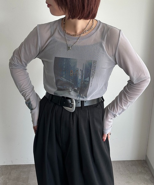 apres jour mignon(アプレジュールミニョン)の「シアープリントTシャツ【ZOZOTOWN限定アイテム】(Tシャツ/カットソー・レディース・オフホワイト/グレー/アイボリー・フリー/X-LARGE)」の19枚目の写真
