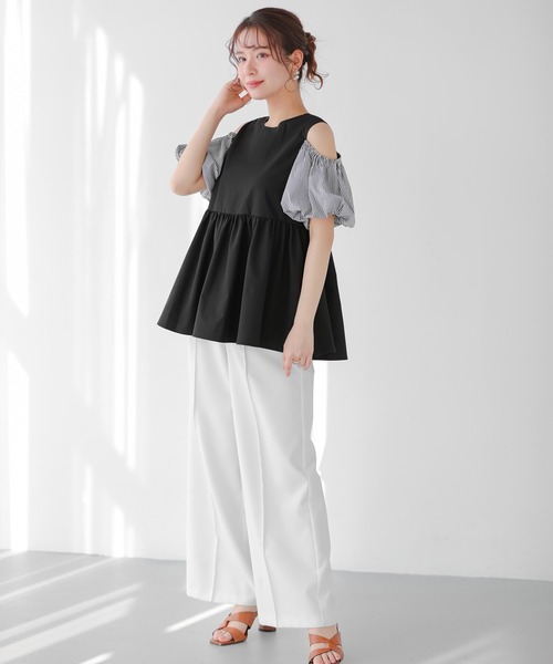Fit more(フィットモア)の「ボーダーオープンショルダーペプラムトップス(その他トップス・レディース・ブラック/ホワイト・FREE)」の8枚目の写真