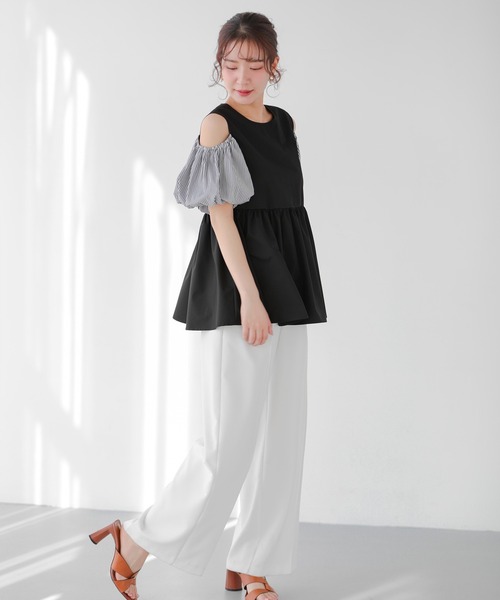 Fit more(フィットモア)の「ボーダーオープンショルダーペプラムトップス(その他トップス・レディース・ブラック/ホワイト・FREE)」の10枚目の写真