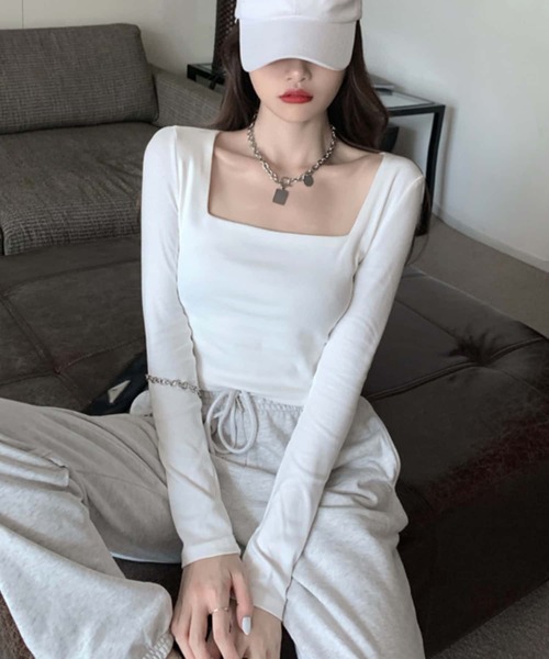 MAISON DE THERESE（メゾン ド テレーズ）の「スクエアネック長袖Tシャツ ロン T（Tシャツ/カットソー・レディース・ホワイト/ブラック/グレー・M）」の8枚目の写真