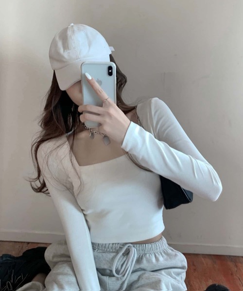 MAISON DE THERESE（メゾン ド テレーズ）の「スクエアネック長袖Tシャツ ロン T（Tシャツ/カットソー・レディース・ホワイト/ブラック/グレー・M）」の7枚目の写真