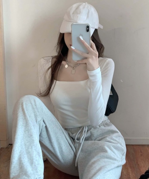 MAISON DE THERESE（メゾン ド テレーズ）の「スクエアネック長袖Tシャツ ロン T（Tシャツ/カットソー・レディース・ホワイト/ブラック/グレー・M）」の13枚目の写真