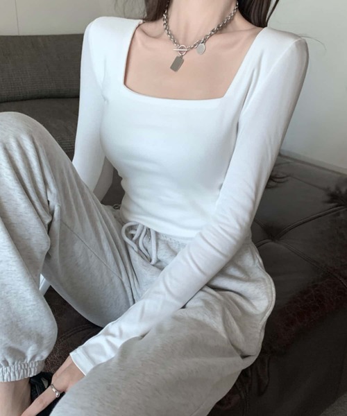 MAISON DE THERESE（メゾン ド テレーズ）の「スクエアネック長袖Tシャツ ロン T（Tシャツ/カットソー・レディース・ホワイト/ブラック/グレー・M）」の14枚目の写真