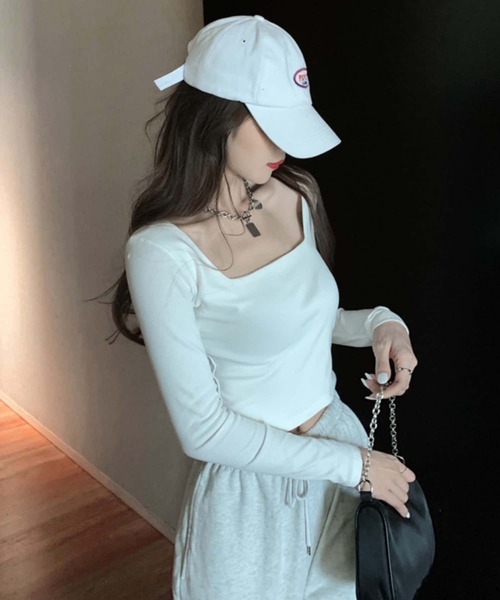 MAISON DE THERESE（メゾン ド テレーズ）の「スクエアネック長袖Tシャツ ロン T（Tシャツ/カットソー・レディース・ホワイト/ブラック/グレー・M）」の9枚目の写真