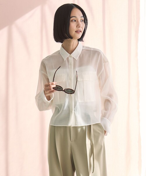 【新品未使用】UNFILO 洗えるシアークロップドシャツ セール】【洗える】シアークロップドシャツ（シャツ/ブラウス