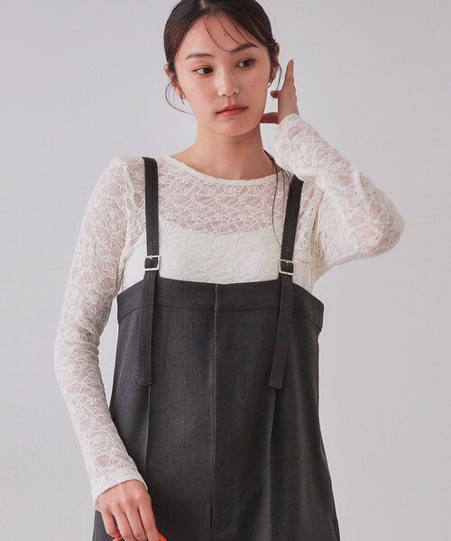 OPAQUE.CLIP(オペークドットクリップ)の「◆シアーレーストップス【洗濯機洗い可】(Tシャツ/カットソー・レディース・ブラック/オフホワイト/ダークグレー・38/40/42)」の2枚目の写真