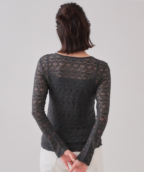 OPAQUE.CLIP(オペークドットクリップ)の「◆シアーレーストップス【洗濯機洗い可】(Tシャツ/カットソー・レディース・ブラック/オフホワイト/ダークグレー・38/40/42)」の18枚目の写真