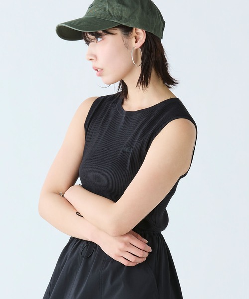 タンクトップ ノースリーブ UVカット クールマックスリブニットタンクトップ レディース LACOSTE タンクトップ ノースリーブ UVカット クールマックス
