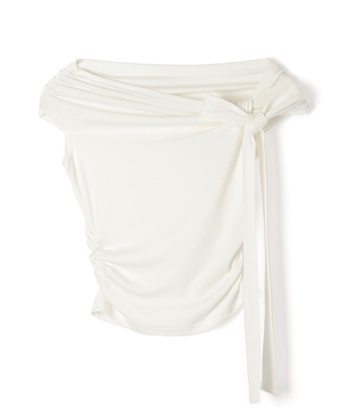 M DOLLY(エムドリー)の「off shoulder ribbon short tops/オフショルダーリボンショートトップス(Tシャツ/カットソー・レディース・ブラック/ホワイト・M/S)」の3枚目の写真