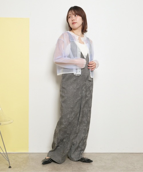 palm RICHE（ポームリシュ）の「【前後2WAY】ジオメトリック柄 ジャガードシアーカーデ（カーディガン/ボレロ・レディース・ホワイト/グリーン/ブラック・M）」の5枚目の写真