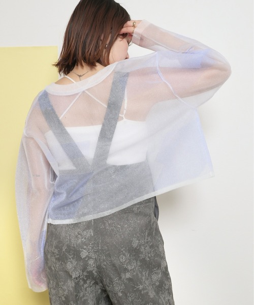 palm RICHE（ポームリシュ）の「【前後2WAY】ジオメトリック柄 ジャガードシアーカーデ（カーディガン/ボレロ・レディース・ホワイト/グリーン/ブラック・M）」の7枚目の写真