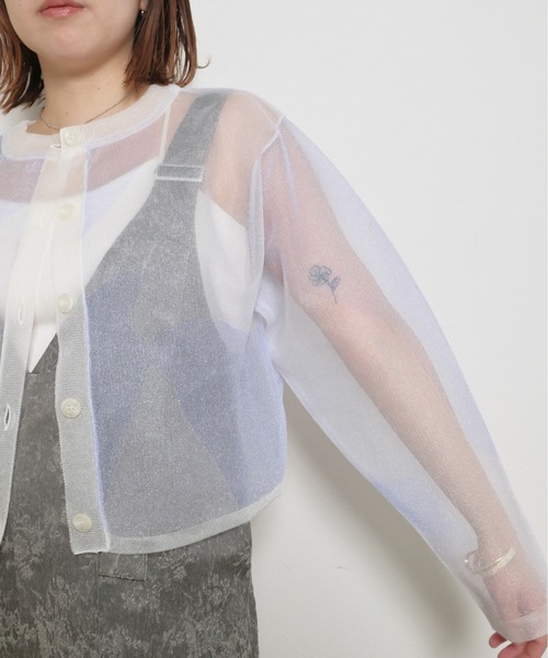 palm RICHE（ポームリシュ）の「【前後2WAY】ジオメトリック柄 ジャガードシアーカーデ（カーディガン/ボレロ・レディース・ホワイト/グリーン/ブラック・M）」の8枚目の写真