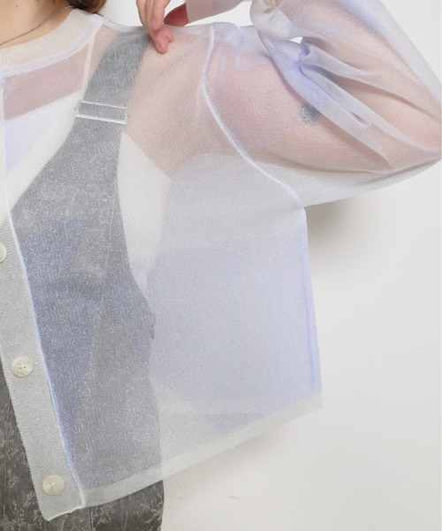 palm RICHE（ポームリシュ）の「【前後2WAY】ジオメトリック柄 ジャガードシアーカーデ（カーディガン/ボレロ・レディース・ホワイト/グリーン/ブラック・M）」の9枚目の写真