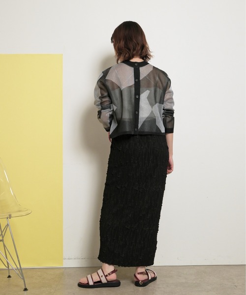 palm RICHE（ポームリシュ）の「【前後2WAY】ジオメトリック柄 ジャガードシアーカーデ（カーディガン/ボレロ・レディース・ホワイト/グリーン/ブラック・M）」の11枚目の写真