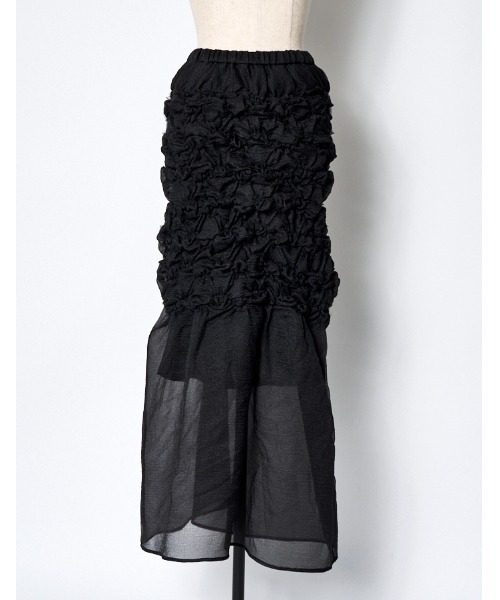 RUMCHE（ラムシェ）の「Organdy Shirring Skirt / オーガンジーシャーリングスカート（スカート・レディース・ブラック・FREE）」の4枚目の写真