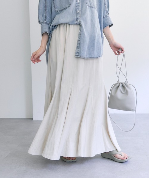 PUAL CE CIN（ピュアルセシン）の「レーヨンナイロンマチ付きスカート（スカート・レディース・ベージュ/ブラック/ライトベージュ・FREE）」の4枚目の写真