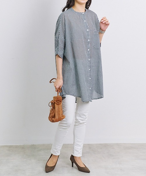 Fizz（フィズ）の「【Fizz/フィズ】　ギンガムチェックバックギャザーブラウス（シャツ/ブラウス・レディース・ホワイト×ネイビー/ホワイト×ブラック・M）」の3枚目の写真