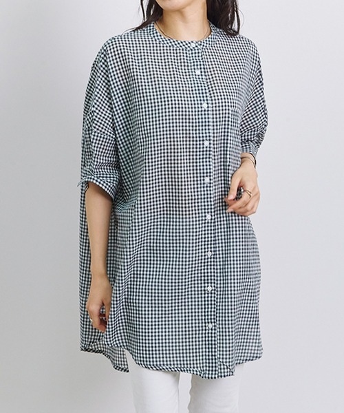 Fizz（フィズ）の「【Fizz/フィズ】　ギンガムチェックバックギャザーブラウス（シャツ/ブラウス・レディース・ホワイト×ネイビー/ホワイト×ブラック・M）」の6枚目の写真