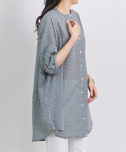 Fizz（フィズ）の「【Fizz/フィズ】　ギンガムチェックバックギャザーブラウス（シャツ/ブラウス・レディース・ホワイト×ネイビー/ホワイト×ブラック・M）」の7枚目の写真