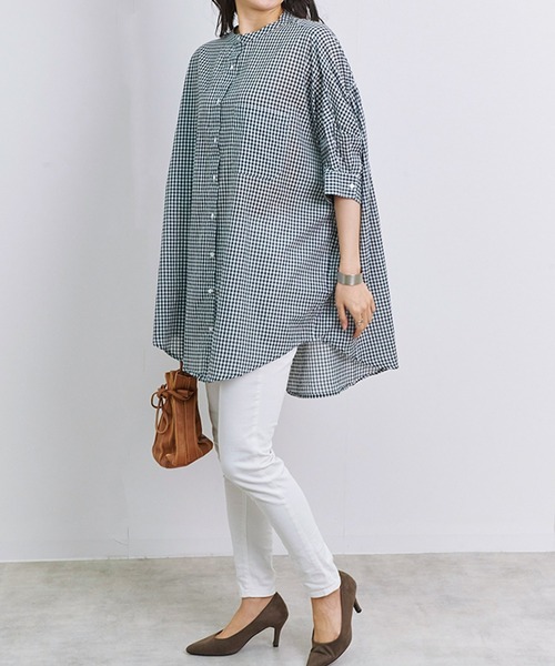 Fizz（フィズ）の「【Fizz/フィズ】　ギンガムチェックバックギャザーブラウス（シャツ/ブラウス・レディース・ホワイト×ネイビー/ホワイト×ブラック・M）」の4枚目の写真