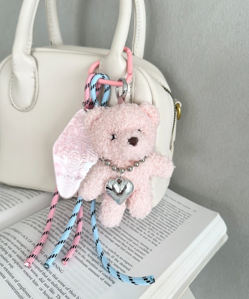 セール】ハート カラビナ付き ファー ドッグ ぬいキーホルダー