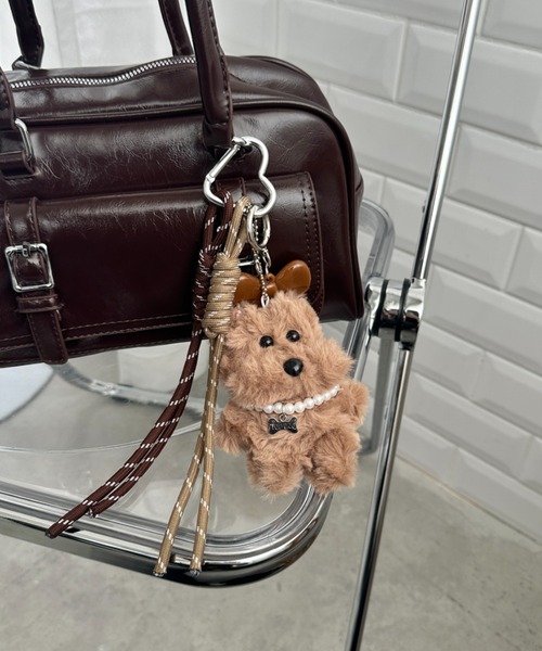 セール】ハート カラビナ付き ファー ドッグ ぬいキーホルダー