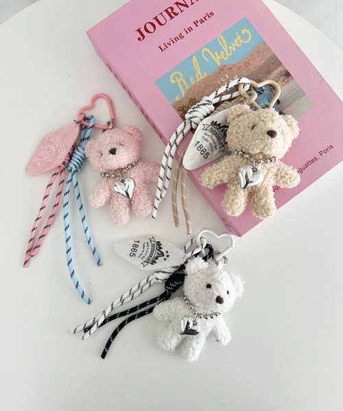 セール】ハート カラビナ付き ファー ドッグ ぬいキーホルダー