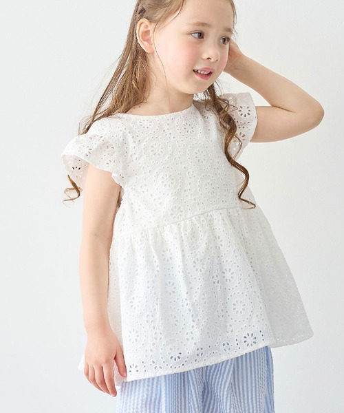 Piet（ピエット）の「【綿100%】総レース フレアブラウス（シャツ/ブラウス・キッズ・オレンジ/ピンク/オフホワイト・100/110/120/130）」の2枚目の写真