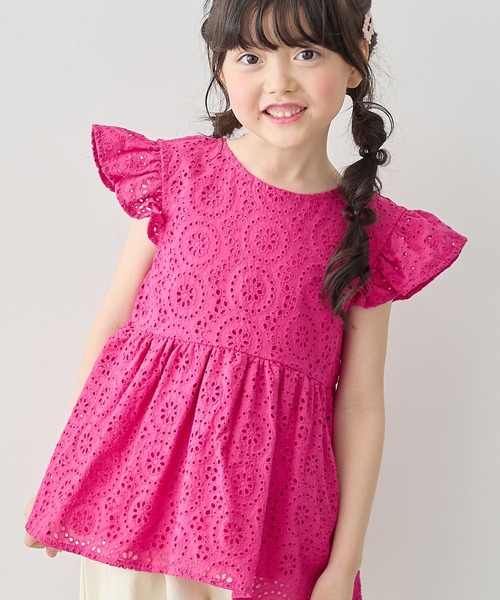 Piet（ピエット）の「【綿100%】総レース フレアブラウス（シャツ/ブラウス・キッズ・オレンジ/ピンク/オフホワイト・100/110/120/130）」の3枚目の写真