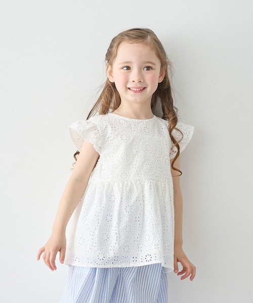 Piet（ピエット）の「【綿100%】総レース フレアブラウス（シャツ/ブラウス・キッズ・オレンジ/ピンク/オフホワイト・100/110/120/130）」の10枚目の写真